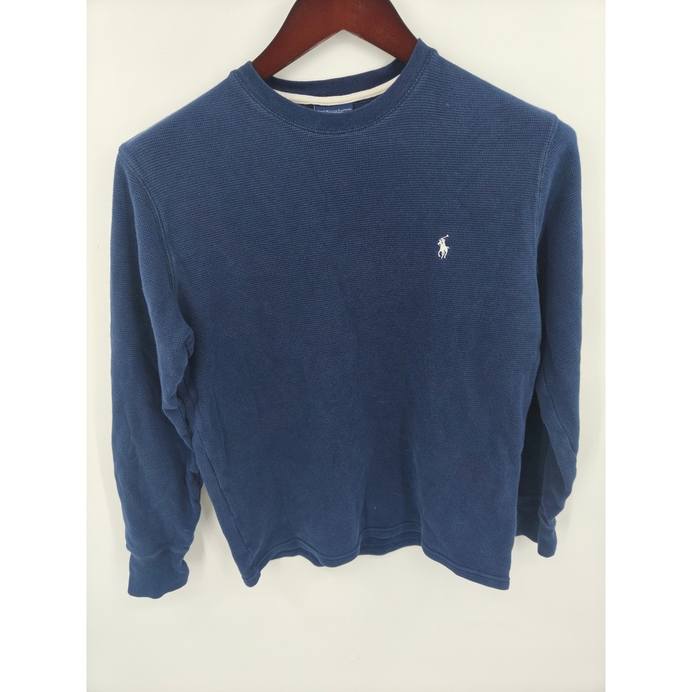 Polo Ralph Lauren Mens Small Navy Blue Waffle Knit Thermal Long Sleeve Shirt